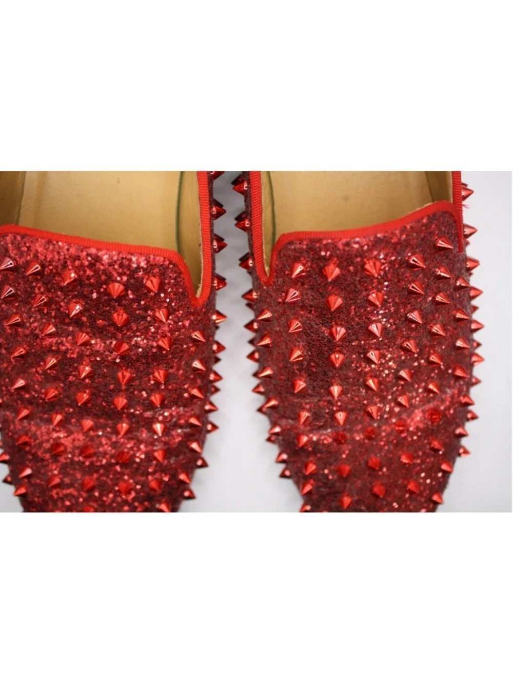 Erphpre Paul Men’s Red Glitter Spiked Loafers Studded Prom Dress Shoes Size 42